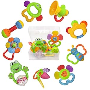 fiouni Sonajero y Mordedor para Bebé Primeros Sonajeros del Bebé Primeros Juguetes del Bebé Juego de Regalo para Bebé Recién Nacido Bebé Niño Niña 3 6 9 Meses 11 Piezas(Rosa)