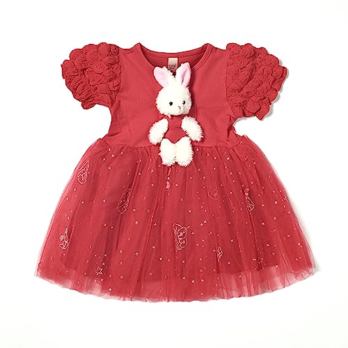Image of Bold N Elegant Girl's Sequin Glitter Party Princess Sparkle Tutu Mini Dress Frock With Soft Plush Bunny Rabbit Toy For Infant Toddler Baby Girl's