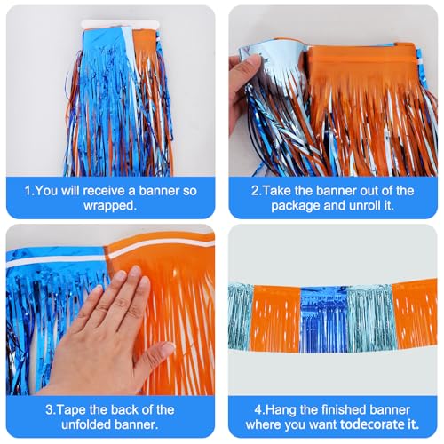 Image of BEISHIDA 3 Packs Metallic Foil Fringe Garland Orange Bue Wall Hanging Tinsel Fringe Banners for Car Floats Birthday Party Decoration Baby Shower Backdrops Dog Theme Party Supplies(30 Feet)