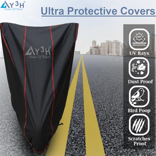 Image of Bike Body Cover TVS Apache Full Body Cover with Waterproof, Dust Proof, UV Rays Protective, Tripple Stitching & Lightweight Two Wheeler Covers - Black with Waterproof Red Piping