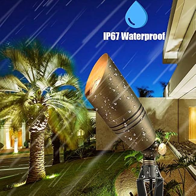 LED Brass Spotlight Uplight 12V Low Voltage Landscape Outdoor Lighting Waterproof Solid Brass Uplight Spotlight Accent Lighting Fixture Included a 12V Warm White MR16 LED Light Bulb