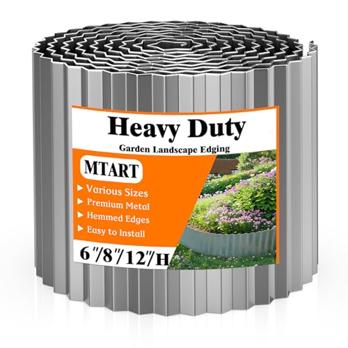MTART Metal Garden Edging for Landscaping, Sturdy Corrugated Edging Border for DIY Flower Bed, Lawn and Landscape Edging (Silver, 4"×10Ft)