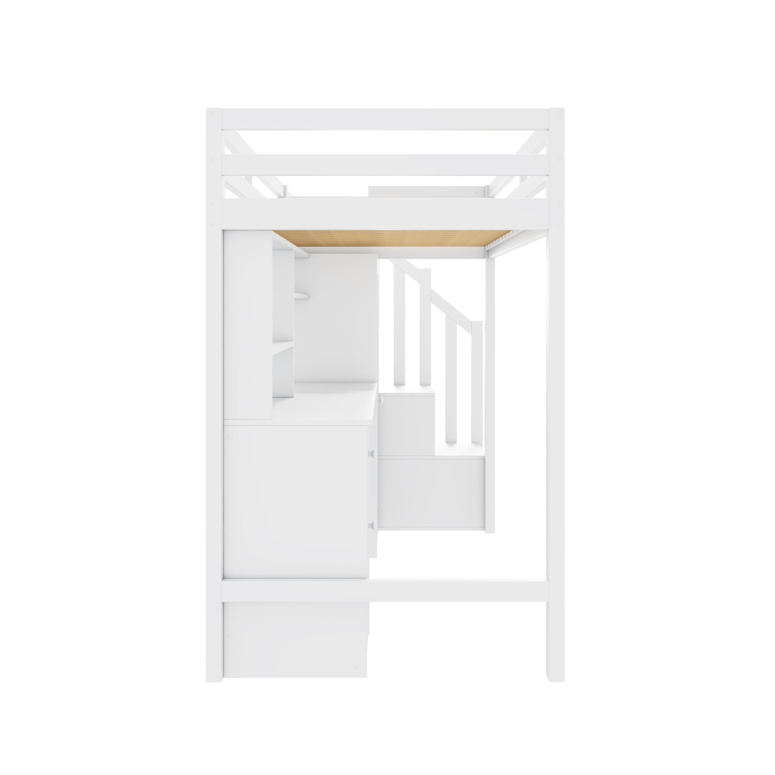 Letto a castello 90 x 200 cm con scrivania e armadio, scala, letto a soppalco multifunzionale per bambini, dotato di cassetti e ripostiglio a scala, ampio spazio di archiviazione, senza