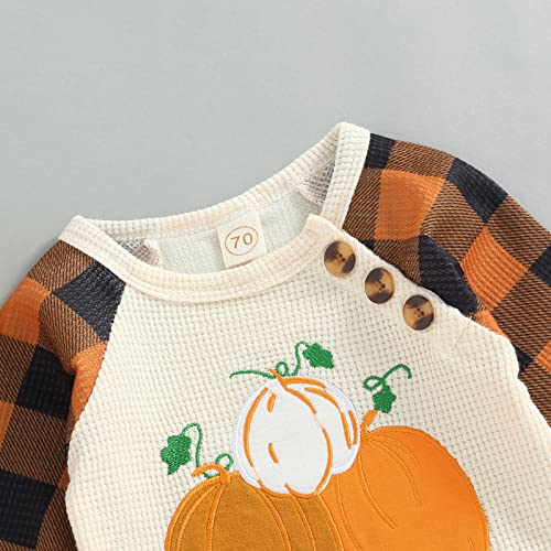 FIOMVA Newborn Baby Girl Boy Halloween Outfit Pumpkin Long Sleeve Romper Onesie Cotton Linen Jumpsuit Fall Winter Clothes4