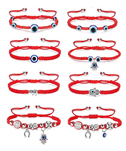 Chriscoco 8Pcs Rote String Armband Damen Herren Evil Eye Kabbalah Hamsa Rote Armbänder Zum Schutz Cover