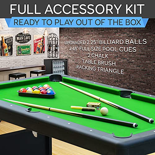 Image of SereneLife 6-Ft Folding Pool Table - Best in Stability - Steel Frame, Fully Supported Slate, Welded Leg Supports with Safety Anti Collapse Locks, 128LB Heavy Duty Billiard Game and Accessory Set