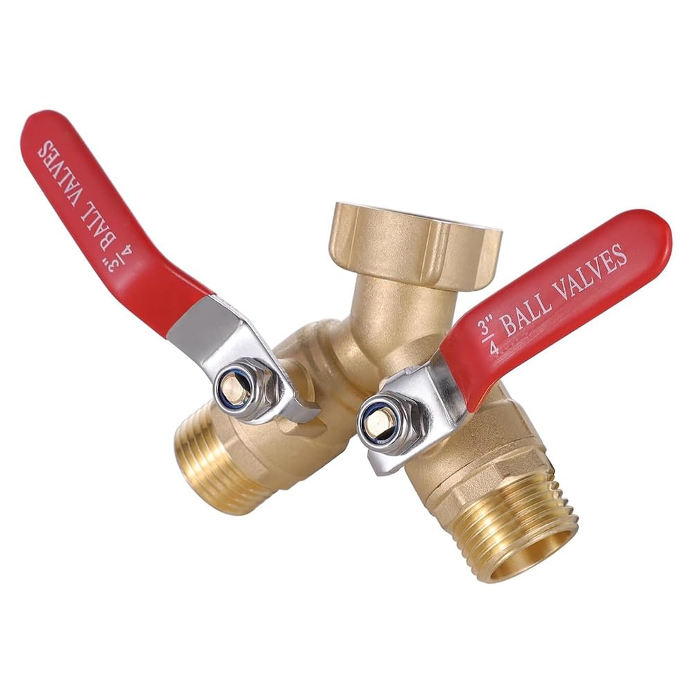 rirue Garden Hose Y Valve Hose Splitter Brass Hose Splitter 2 Way Y Valve 3/4" GHT Thread