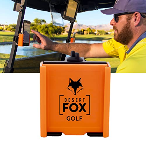 DESERT FOX GOLF Phone Caddy Adjustable Golf Cart Phone Holder with Secure Strap for Hands-Free GPS & Golf Apps Universal Fit - Orange
