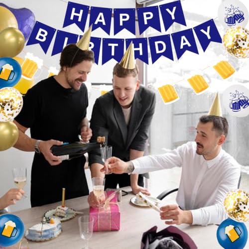 Image of Beer Birthday Banner for Beer Party and Birthday Wedding Party Supplies (Blue+White)