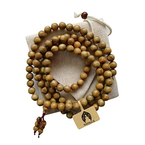 HAPPEACE 8mm Natural Fragrant Green Sandalwood 108 Mala Meditation Beads - Tibetan Buddhism Prayer Beads2
