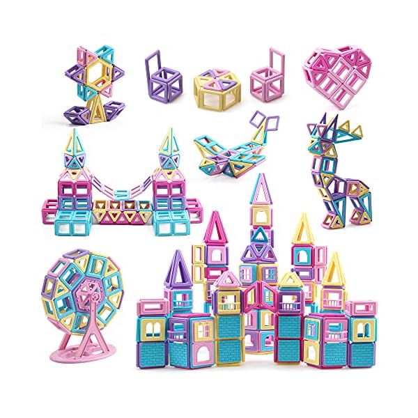ASOK 181 Pcs Magnetic Building Blocks STEM Educational and Development Magnet Tiles for Kid’s Creativity & Imagination Macaron Color Learning Toys for Boys and Girls Ages 3 4 5 6 7 Years Old