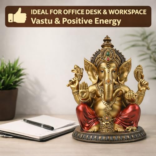 Image of ARMONIA Premium Lord Ganesha Idol for Home Decor - 8 Inch Handmade Ganesh Murti |Antique Finish Ganpati Statue for Mandir,Office Desk |Polyresin | Best Spiritual Gift for Diwali,Wedding & Housewarming
