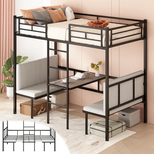 La mejor selección de Literas para Niños Baratas . 43 Uzelia Litera Base Cama Individual con Mesa y Sillas para Recamara, Litera Marco Cama Individual de Metal con Escritorio, Barandillas y Escalera Resistente, Apto para Adultos y...