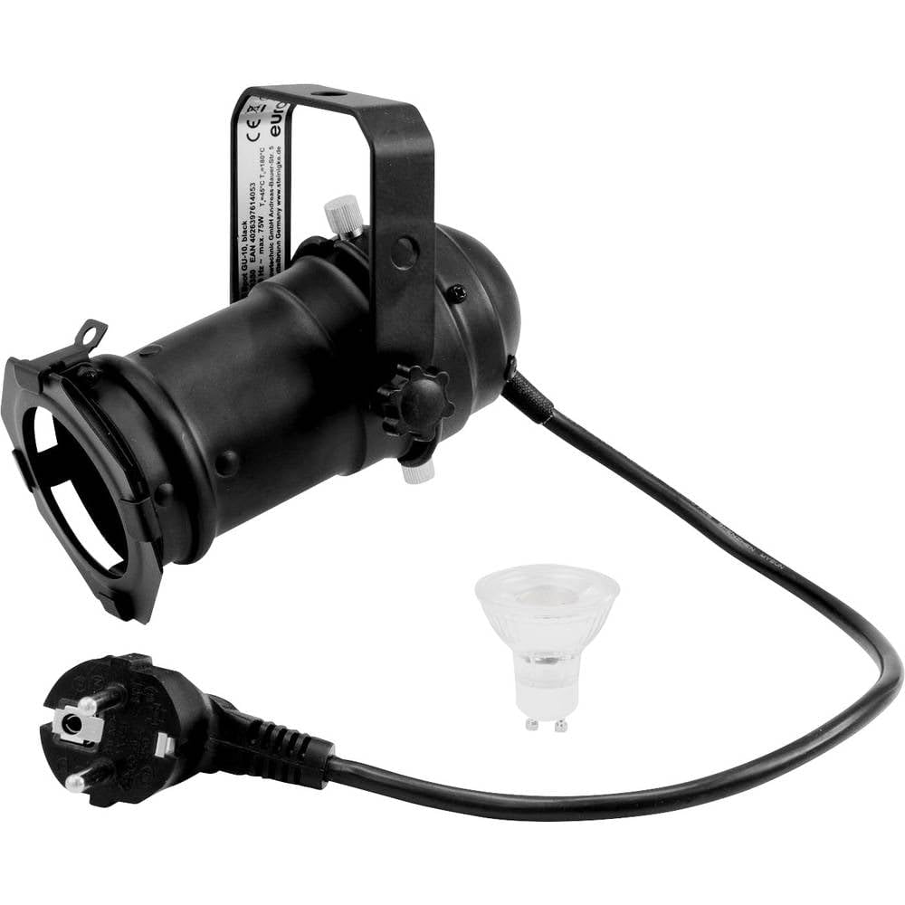 Eurolite Set PAR-16 Mini-Scheinwerfer-Spot GU-10 schwarz + Leuchtmittel GU-10 230V LED SMD 7W 3000K warmweiß