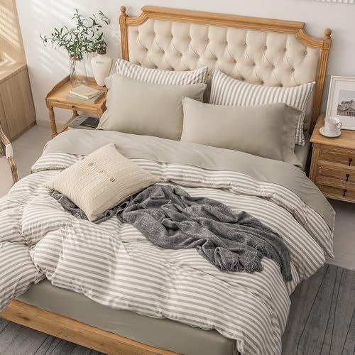PURE ERA Jersey Knit 4pc Bed Sheet Set 100% T-Shirt Heather Cotton Super Soft Comfy Breathable Fits Mattress Up to 20" Extra Deep Pocket (Dark Beige,Queen)