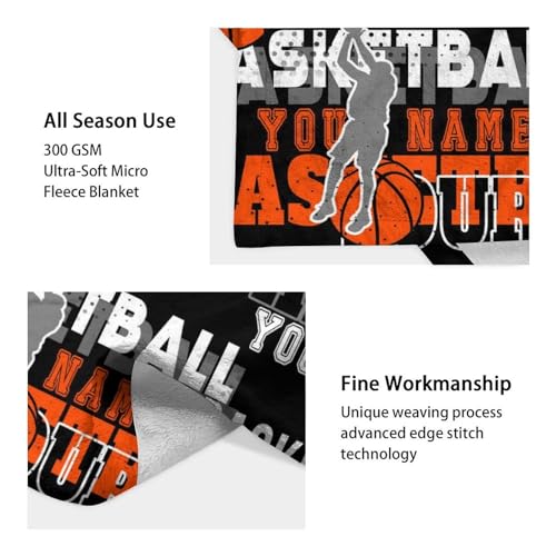 Mercuryelf Custom Basketball Throw Blanket - Soft, Fuzzy & Warm - 50x60 Inches Flannel Blankets for Living Room, Sofa - Black Sports Throws Gift for Teens