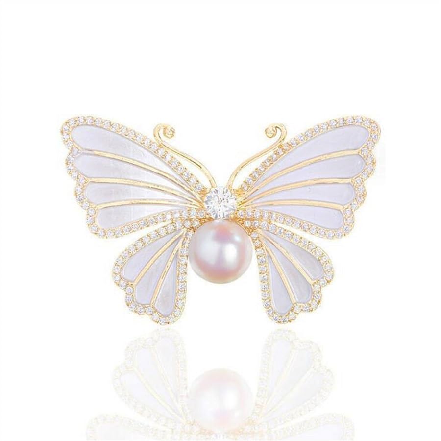Image of Butterfly Crystal Rhinestone Brooch Pin for Women Colorful Glitter Pearl Bead Lapel Pins Hats Clothes Dress Accessories Jewelry