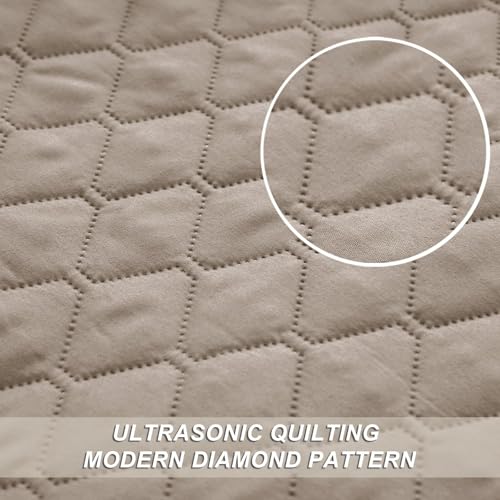 Exclusivo Mezcla Reversible Twin Quilt Bedding Set with Pillow Sham, Lightweight Quilts Twin Size, Soft Bedspreads Bed Coverlets for All Seasons - (Taupe, 68"x88")