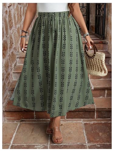 Verdusa Women's Plus Size Graphic Maxi Skirt Slit High Rise Flowy Vacation Skirts3
