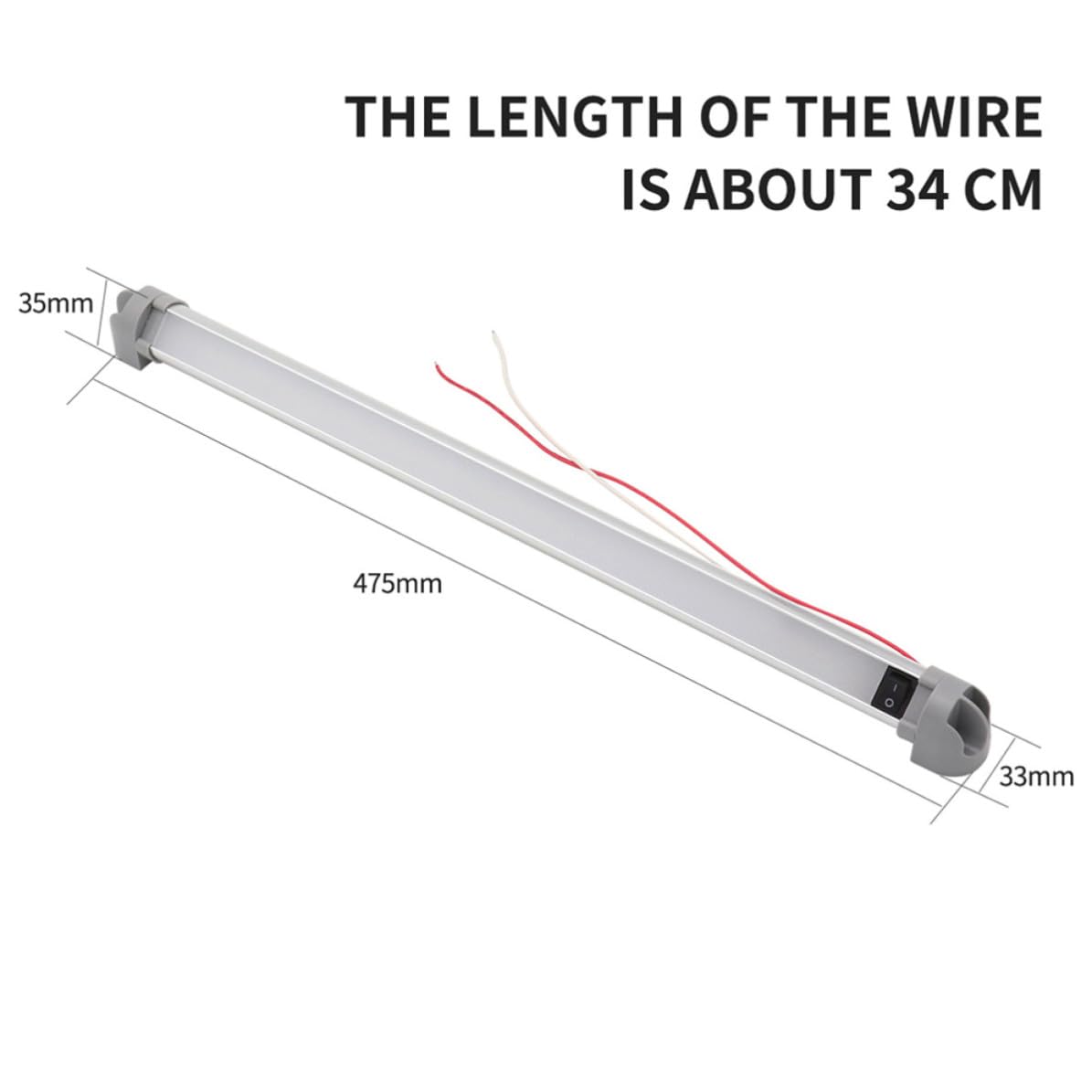 Barra de Luces LED para Interior de Coche y Autocaravana, 60 Leds, 12-24v, 475mm, Ligera Rotación de 180 Grados, Luz Neutra de 4000k para Iluminación