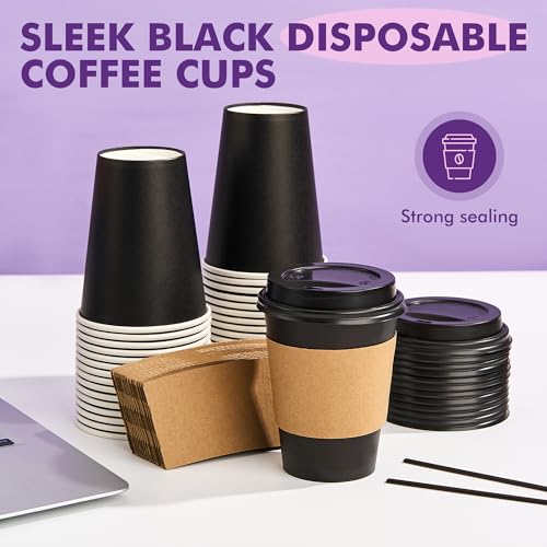 Save 13% on 50-Pack Black Disposable Coffee Cups with Lids - Image 6