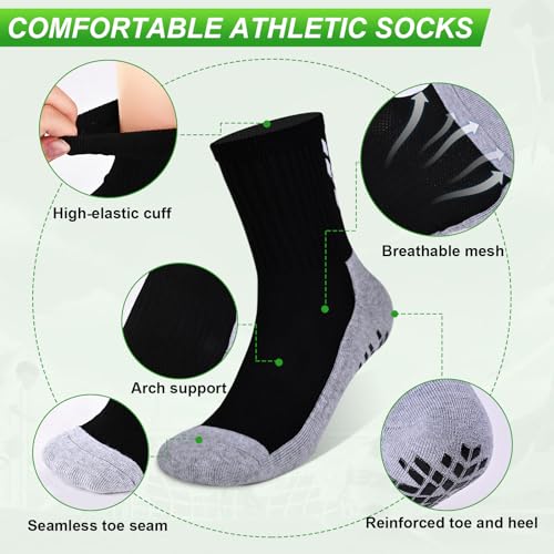 Image of Anti-slip Grip Soccer Football Sports Socks Men Women Cushioned Cotton Crew Socks Yoga 6-8.5 1whitebeige+3blackgray M 4 Pair