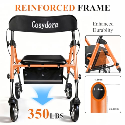 Image of Cosydora Rollator Walkers for Seniors with Seat, 15 Lbs Ultra Lightweight