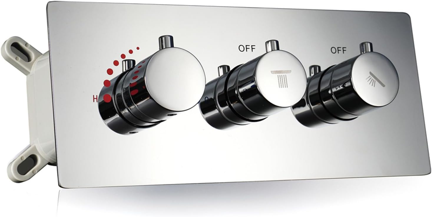 Chrome Color Shower Valve Thermostatic Shower Valve Brass Shower Valves Two Functions Shower Control Valve Kit with Anti-Scald Surface