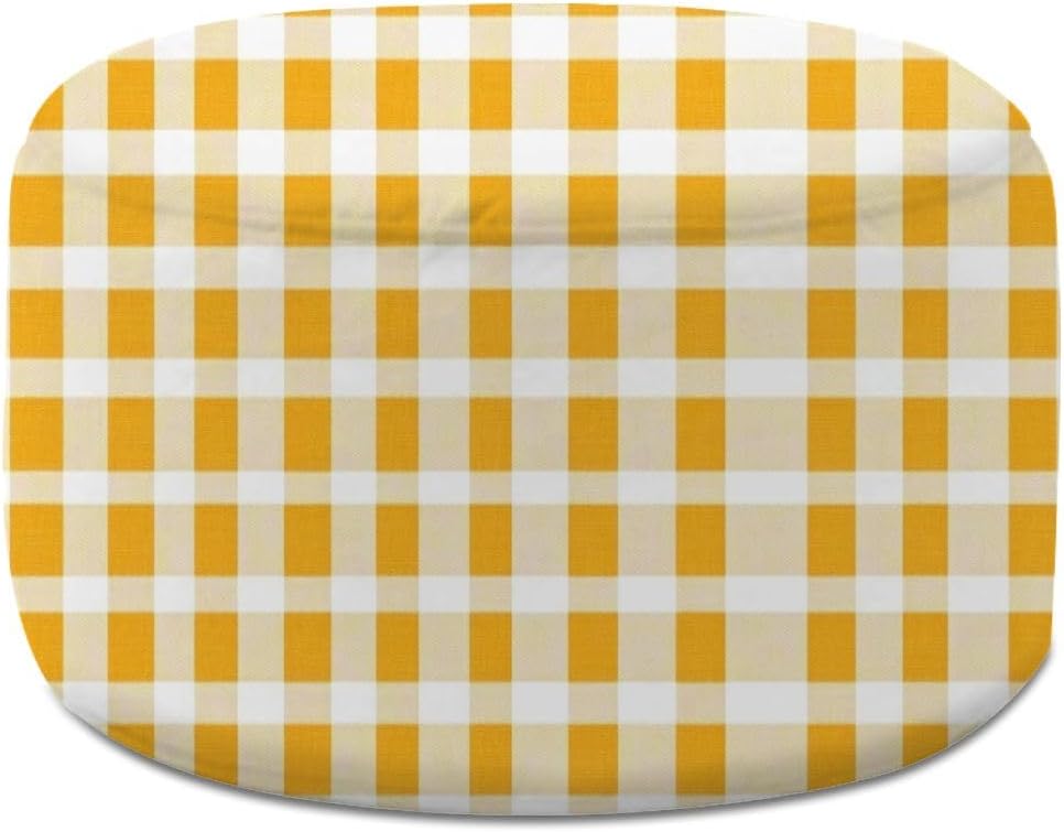 Round Pouf Ottoman Yellow gingham pattern Autumn Thanksgiving day textile print for Foot Stool Foot Rest Floor Stool Bean Bag Chair Cotton Linen Removable Indoor Outdoor for Living Room Bedroom
