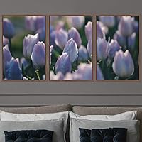 3 Piece Framed Canvas Wall Art Blue Cluster Flowers and Colorful Bouquet Canvas Prints Home Artwork Decoration for Living Room,Bedroom - 16