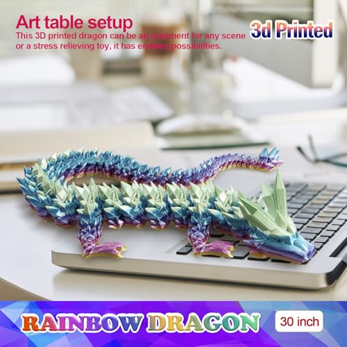HyBaiS 30 inch Large 3D Printed Dragon, Articulated Crystal Fidget Toy for Stress Relief, Flexible Poseable Dragon Figure for Home Office Desk Decor, Cool Birthday Gift for Kids & Adults (Rainbow) by HyBaiS - Image 3