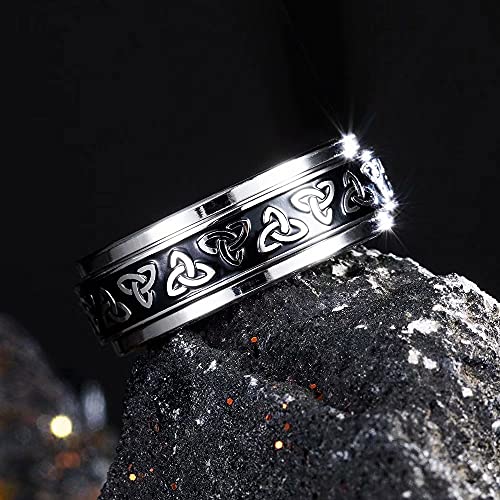 Image of King Will 316L Stainless Steel Spinner Ring for Men Women- 8mm Width Fidget Ring with Dragon /Celtic Knot Pattern, Stress Anxiety Relief Comfort Fit Wedding Band