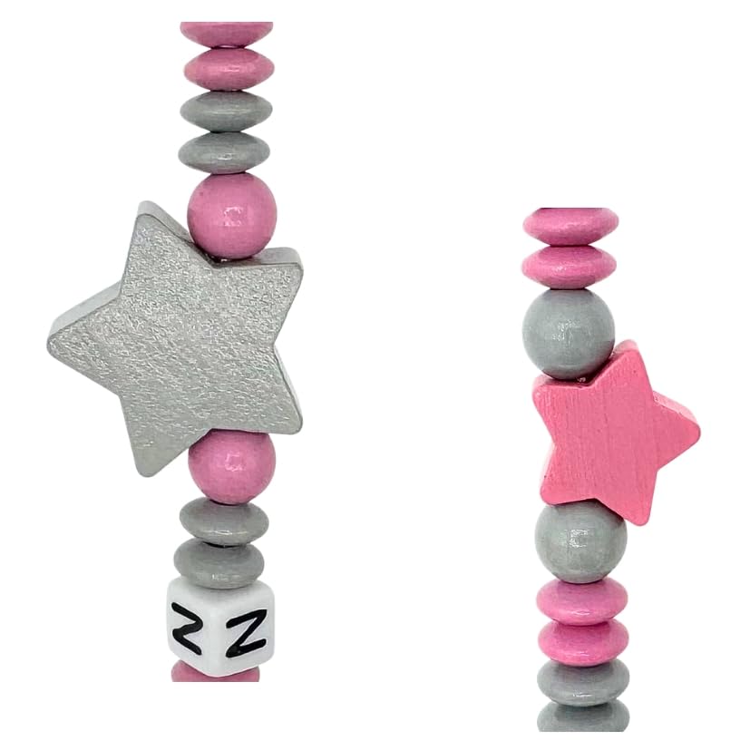 Set Nuckelkette + Kinderwagenkette mit Namen " STERNE " Hellgrau Babyrosa/Baby/Unisex/Personalisiert/HANDMADE