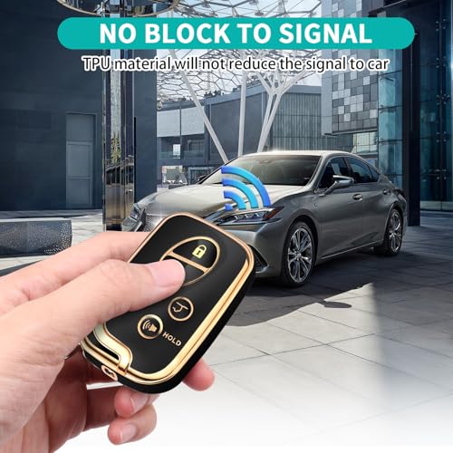 Image of Key Fob Cover for Lexus with Keychain, TPU Key Case Protection Compatible with 2009-2015 Lexus RX350 RX450 GX460 LX570 CT200h ES350 GS300 GS430 GS450h GS460 IS250 IS350 LS460, 4 Button (Gold /Black)