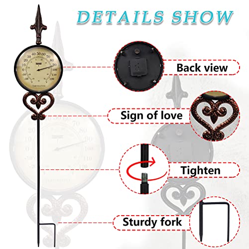 Joybee Cast Iron Thermometer Wireless Garden Stakes,Thermometer Hygrometer Stake, Cast Iron Patio Thermometer, No Battery Needed,Decor For Patio Garden Backyard #TOP3