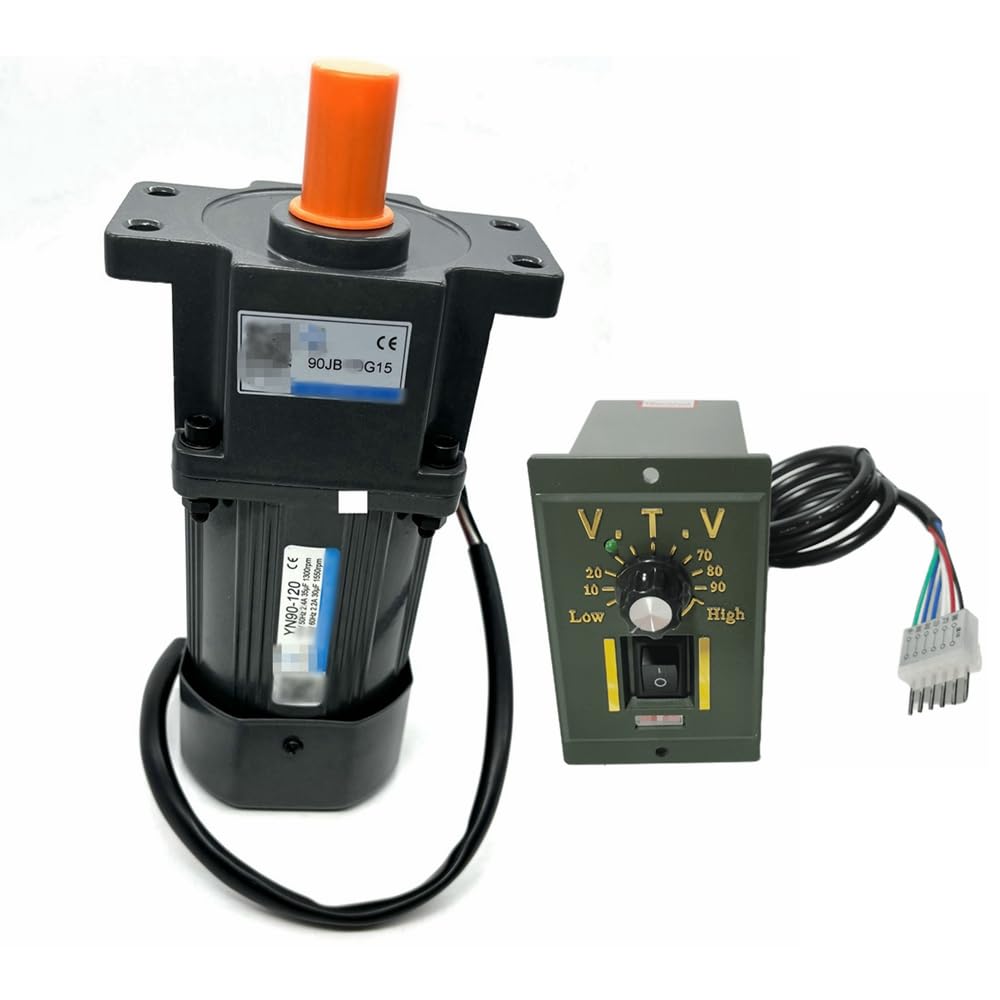 VTV YN90-120 220V AC Gear Motor 120 Watt 5 Wires Adjustable Speed Electric Industrial Motor with 120 Watt Speed Controller (Reduction Ratio 1:250)