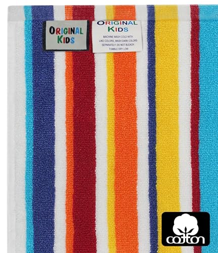 Image of ORIGINAL KIDS Wash Cloth - 12 Pack 100% Cotton Yarn-Dyed Terry Washcloths - 450 GSM Quick Dry Soft Absorbent Gentle Baby Face Towels for Bathroom Travel Daycare - 12 x 12 inches - Cabana Stripe Multi