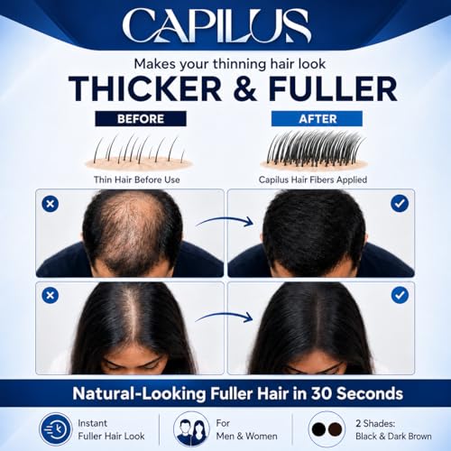 Image of Capilus Hair Building Fiber for Men & Women, Instant Hair Thickening Fibres for Thinning & Bald Spots, Natural-Looking, Concealer Powder for Fuller Look in 30 Seconds, 28g (Black, 28g)