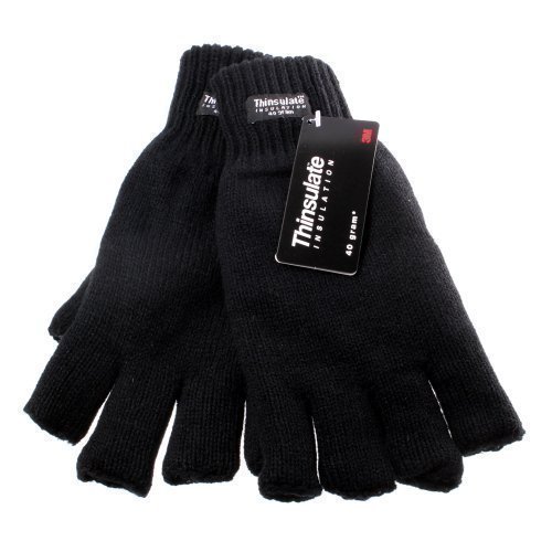 Guantes de moda sin dedos de Mens Black, aislante thinsulate 40 gram. Varias tallas Negro negro L / XL
