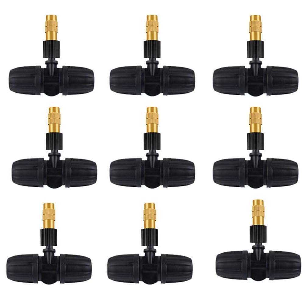 HVMBEUGOS Adjustable Copper Atomizing Nozzles,Brass Spray Nozzle,Low Pressure atomizing Sprayer, Spray Nozzle for Outdoor Cooling Spray System 50pcs Brass Nozzle +8/11 Lock tee