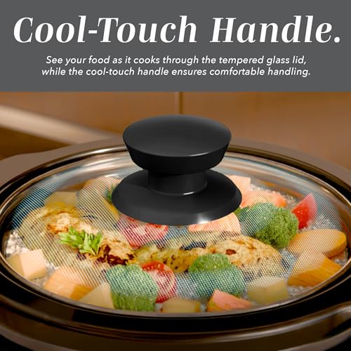 Image of COOK WITH COLOR 2QT Mini Electric Round Slow Cooker - Adjustable Settings, Removable Stoneware Pot, Tempered Glass Lid, Dishwasher Safe, Cool-Touch Side Handles, Black