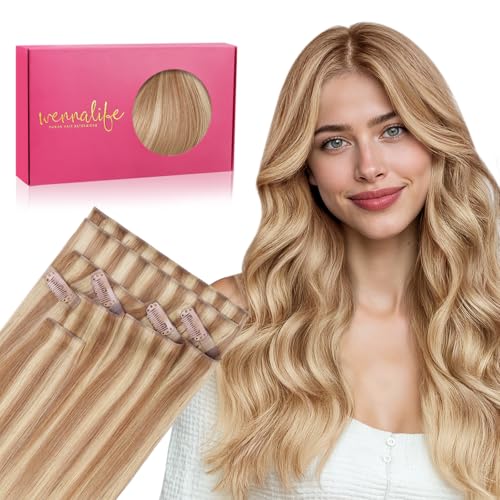 Image of WENNALIFE Invisible Edge Seamless Clip in Hair Extensions Real Human Hair | 18'' 130g 7pcs Light Ash Brown. Ultra-Thin PU Weft, Easy, Comfortable Clip in Luxury Remy Hair Extensions