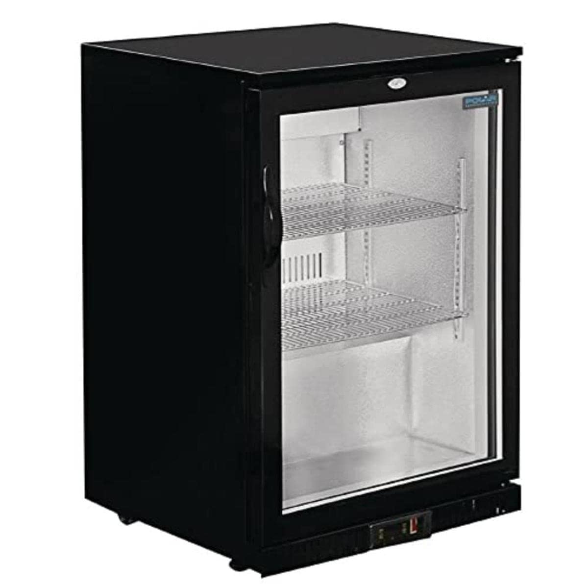 Polar Refrigeration G-Series 180W Back Bar Cooler Fridge with Hinged Door 138 Litre, Black, 2°C to 8°C, 900(H) x600(W) x520(D) mm, 2 Shelves, Capacity 108x 330ml Bottles, Energy Rating D | GL001