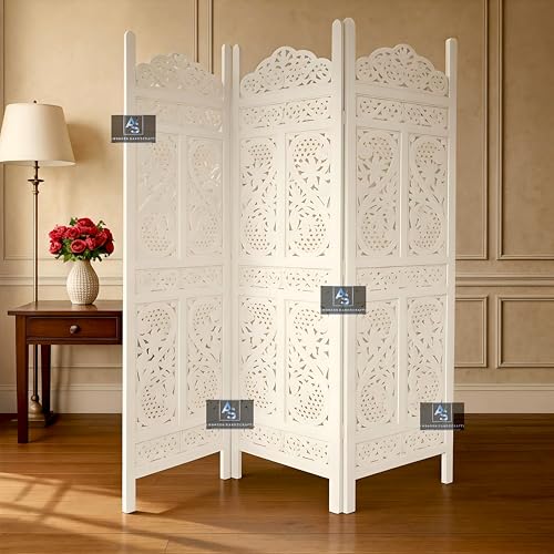 Image of Partition for Living Room,Divider,Partition Wall Divider Screen Separator, Wall Panel Divider for Hall | Bedroom |Office | Puja Room | Restaurant S Design (3- Panels White)