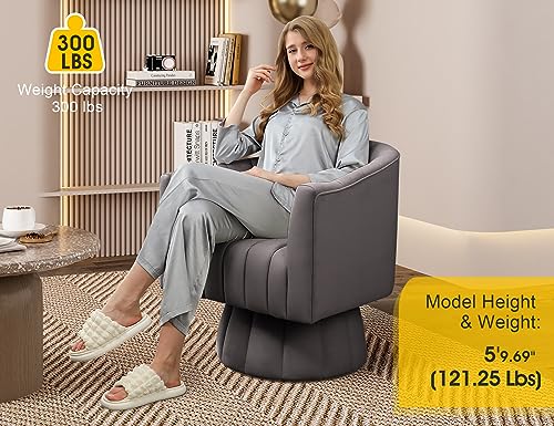 Dewhut Mid Century 360 Degree Swivel Cuddle Barrel Accent Sofa Chairs, Round Armchairs with Wide Upholstered, Fluffy Velvet Fabric Chair for Living Room, Bedroom, Office, Waiting Rooms, (Grey)