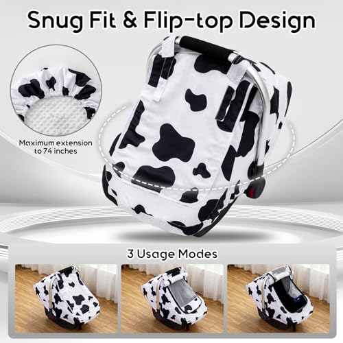 Image of Baby Car Seat Cover, Extra Large Mesh Carseat Cover for Boys Girls, Infant Car Seat Cover with Privasy Sunshades & 3D Mink Dot, Universal Baby Carrier Cover for All Season