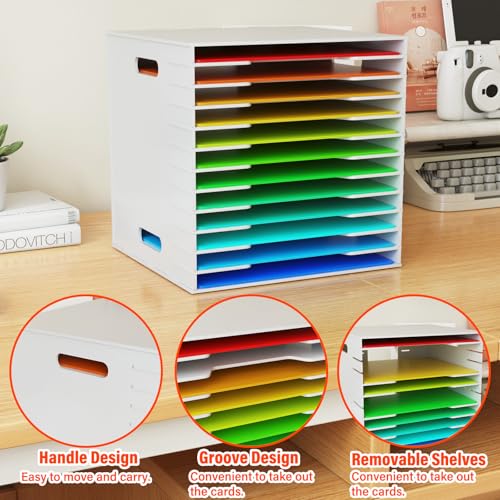 Image of Scrapbook Paper Organizer, 12 Tier Desktop File Sorter Storage Desktop Paper Holder, 13 inch x 12 inch Papers Storage, Document Letter Tray, A4 Papers Document Storage Rack for Home, Office and School