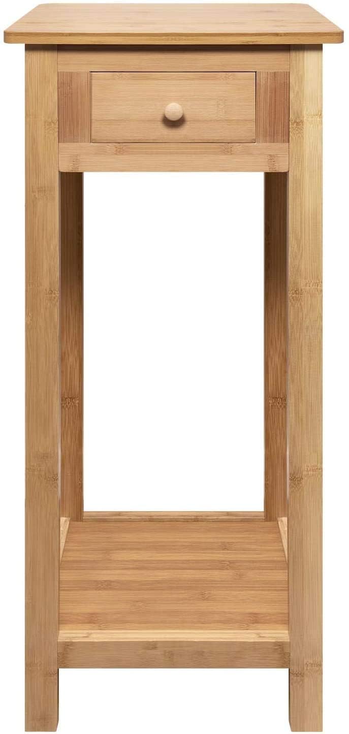 BLUEBRIT Stylish Bamboo Tall Side Table Nightstand-Perfect for Bedroom or Living Room-Drawer and Lower Shelf for Storage-Slim Design Ideal for Narrow Spaces such as Hallways or Beside Beds