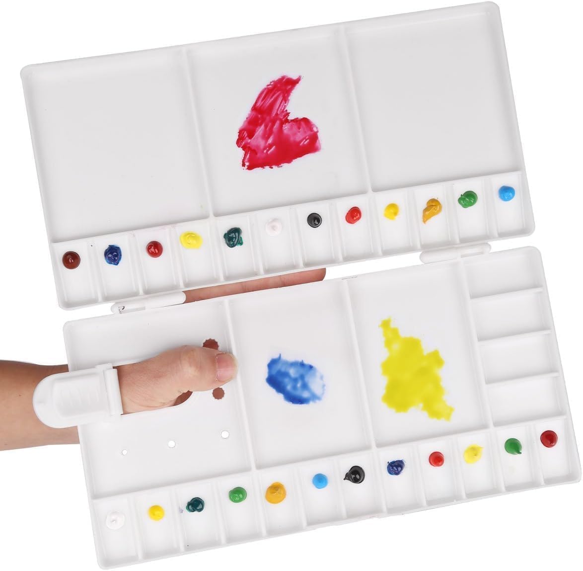 Watercolor Palette, Folding Paint Tray, Plastic Painting Pallet with 33 Compartments, Thumbhole and Brush Holders, Easy to Carry, for Artists, Art Students, Crafters, Painters, White (white)