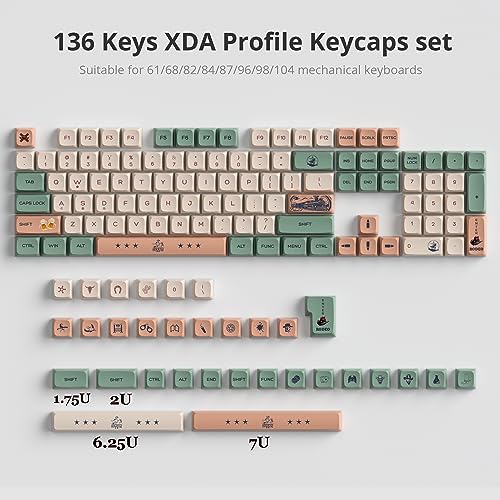 Image of Guffercty kred 136-keycaps XDA Profile PBT Keyboard Key caps Full Set, Custom Keycaps Dye Sublimation for 61 /68 /84 /87 /108 Mechanical Keyboard (Cowboy)